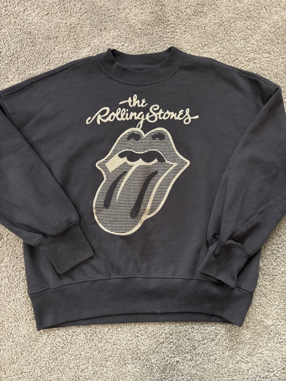 Abercrombie Kids Rolling Stones Black Crewneck Sweatshirt with Gold Graphic